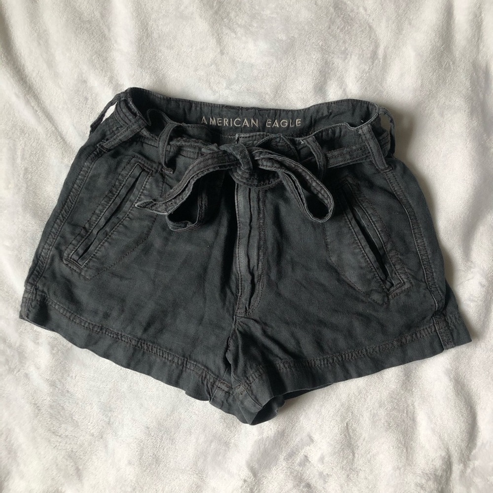 American Eagle High-Waisted Tie Waist Linen Short